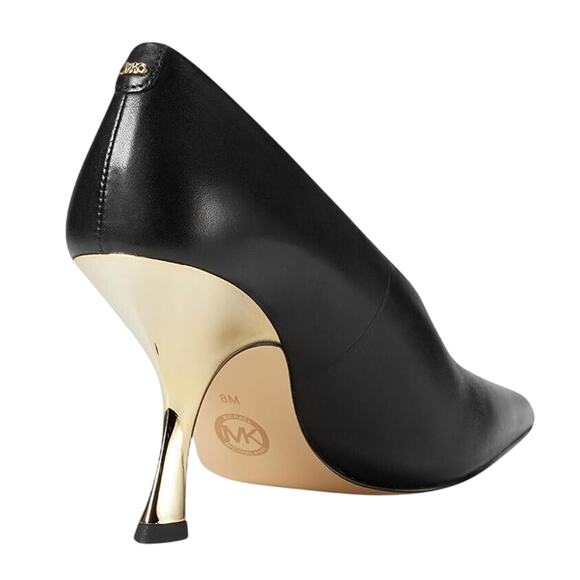 Michael Kors Womens Luna High Pumps US 9 M EU 39.5 Black Leather Gold Heels NIB - Picture 3 of 14